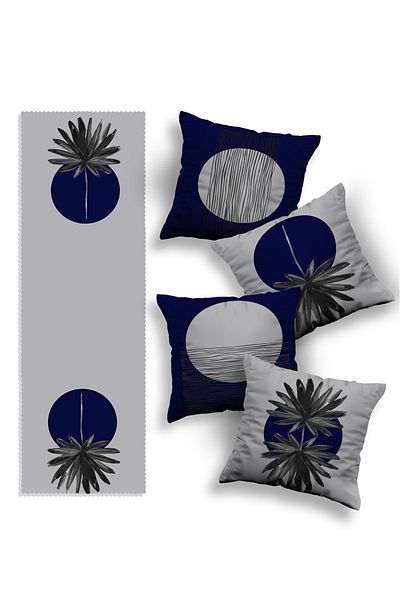 Skhome Husă de pernă decorativă din 4 piese și alergător cu design special imprimat pe două fețe (KO137-RN237)
