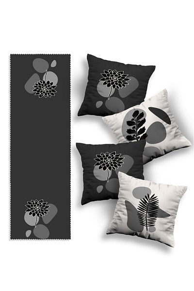 Skhome Double Sided Printed Special Design Decorative 4-Piece Throw Pillow Cover and Runner (KO289-RN389)