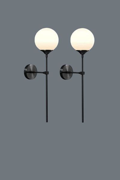 BSA LIGHTING (2 Pieces) Juliet Single Black Modern Sconce (White Glass)