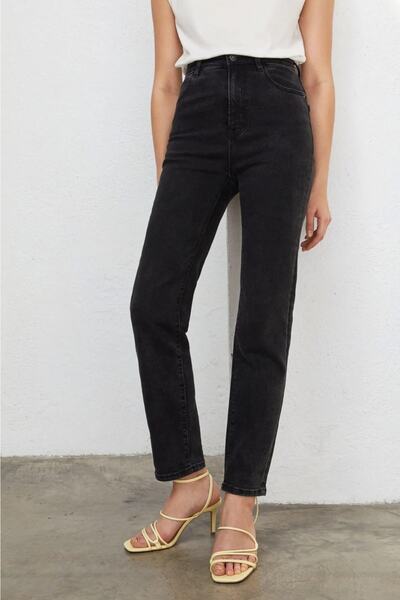 DRC trend Catalina Visok struk Crne Mom Jeans pantalone Sa likrom Neizbleđene...