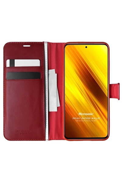 piblue Xiaomi Poco X3 Pro Kılıf Standlı Kapaklı Korumalı Kırmızı