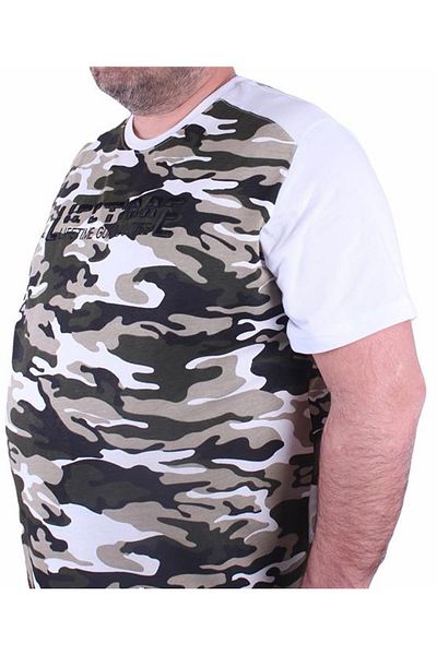 Starbattal Men's Big Size Shoulder Line Camouflage T-Shirt 23147 White