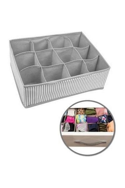 Kırmızı Beyaz Home 12 Compartment Gray Striped Alas Drawer Interior Organizer - 12 Compartments