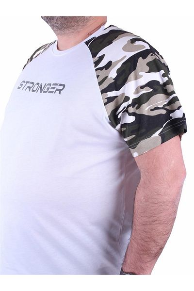 MocGrande Men's Large Size Raglan Sleeve Camouflage T-Shirt 23146 White