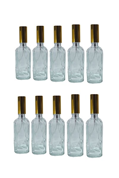 Genel Markalar 10 Adet 100 Ml Altın Renk Sprey Kapaklı Boş Parfüm Cam Şişe