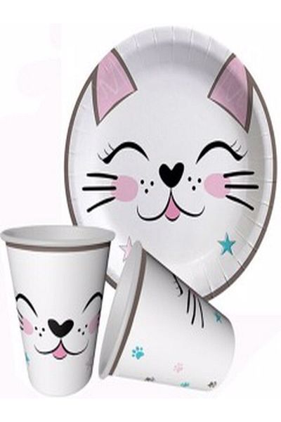 DÜVENCİ TİCARET Plate-cup Printed Miss Cat 8-pack