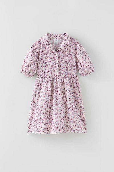 Pink Hippo Kids Rochie de vară pentru fetiță cu guler cămașă cu model de flori