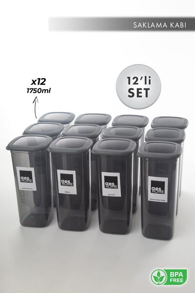 AES HOME Unbreakable Square Food Storage Container Smoked 1.75lt X 12 Pieces Set of 12 with Scale and Label Gift