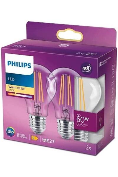 Philips Led Classic 60w A60 Filament Ampul, 2700 Sarı Işık,e27 Normal Duy, Di...