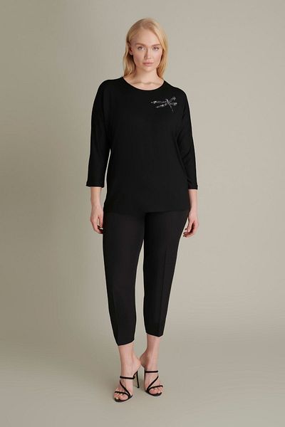 Nelly Black Large Size Blouse with Dragonfly Stone Detail