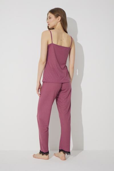 Siyah İnci Cherry Rotten 3-Piece Soft Touch Thin Knitted Dressing Gown Set