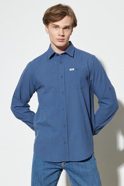 WRANGLER Regular Fit Normal Cut 100% Cotton Navy Blue Long Sleeve Shirt
