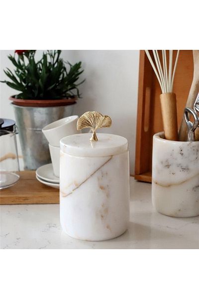Akayev Marble White Ginkgo Spice Rack