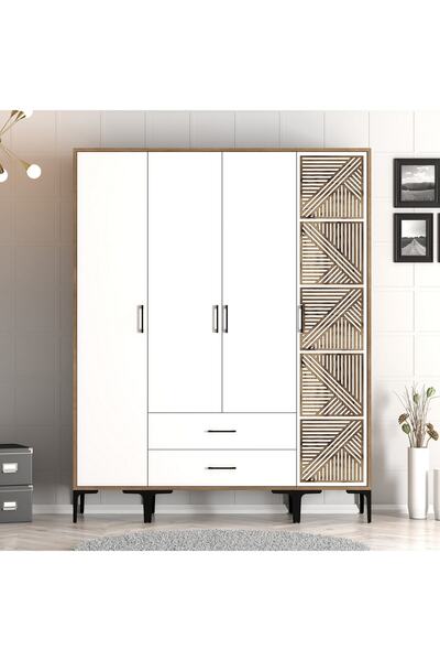 Variant Mobilya Kumsal 4 Kapılı Gardrop Stp - Ceviz / Beyaz