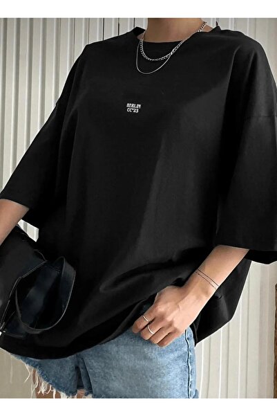 AFROGİYİM Γυναικείο μπλουζάκι Oversize με στάμπα