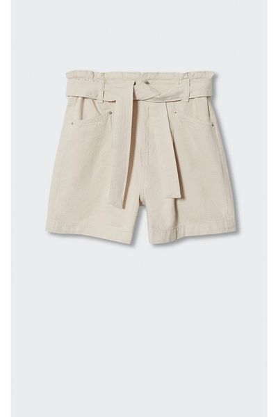 MANGO Jeansshorts mit Paperbag-Tasche