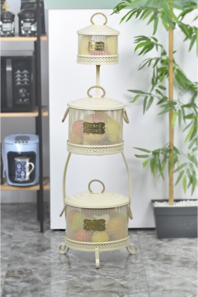 Yıldıray Metal Metal Standlı Ferforje Yeni Model Delikli 3 Katlı Patates Soğa...