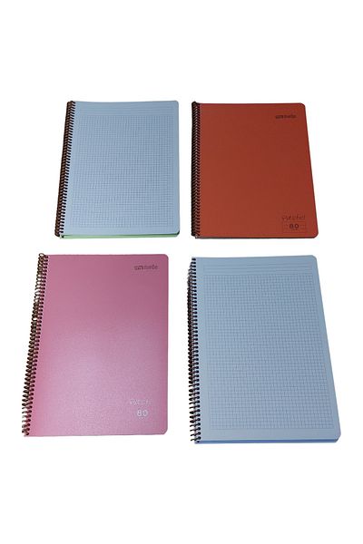 SEYFİKİRTASİYE 4 Pieces A4 Checked 80 Sheets Ring Binder Notebook Pastel Colors Hard Plastic Cover Eye-Free Cream Color