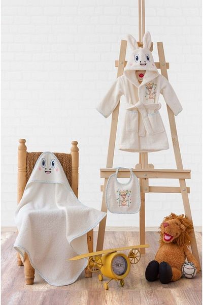 Cotton Box Baby Bath Set (bathrobe+swaddle+apron)-giraffe Cream