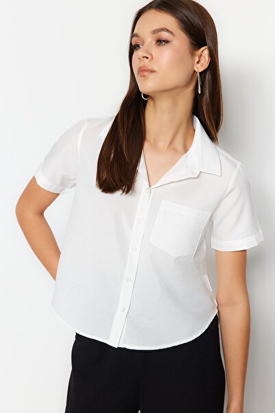 Trendyol Collection Ecru rövid ujjú szőtt ing TWOSS23GO00436