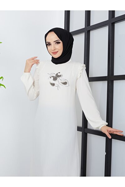 BELLİNA Kadın Medine Ipeği Yazlık Tunik Ekru