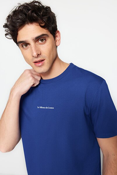 Trendyol Collection Indigové tričko se základním vzorem ze 100% bavlny - TMNSS23TS00205