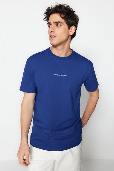 Trendyol Collection Indigó minimál mintás 100% pamut póló - TMNSS23TS00205