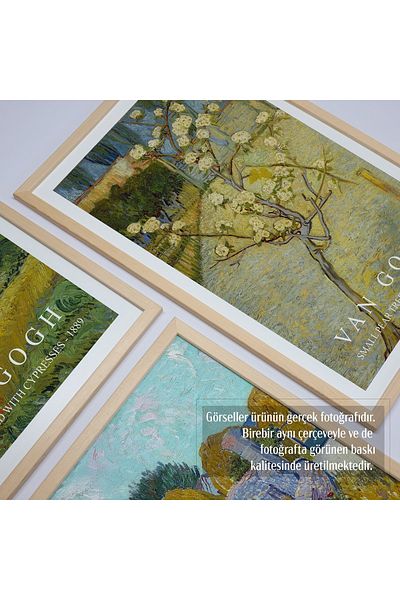 HOMEPACK Комплект от 3 рамкирани картини с класически произведения от естествено дърво, ламинат, абстрактни, Винсент ван Гог, 30x40 см, 40x60 см, Hpn133