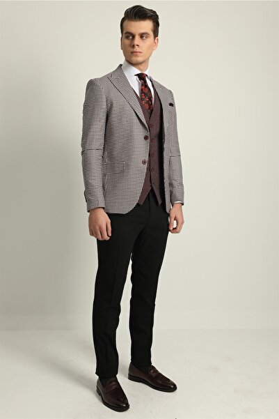 Fc Plus Erkek Bordo Kombinli Yelekli Takım Elbise