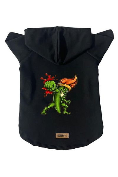 Monopetz Hooded Fleece Sweatshirt Dog And Cat Outfit & Dress - Black Brush Fighter
