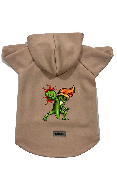 Monopetz Hooded Fleece Sweatshirt Dog And Cat Outfit & Dress - Beige Brush Fighter