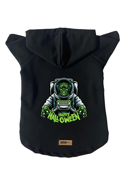 Monopetz Hooded Fleece Sweatshirt Dog And Cat Outfit & Dress - Black Astronaut Frankenstein