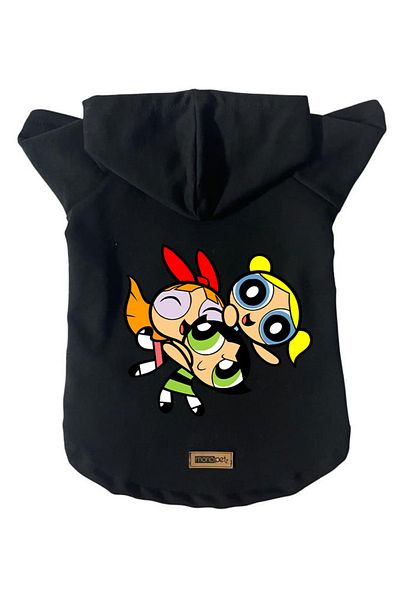 Monopetz Hooded Fleece Sweatshirt Dog And Cat Outfit & Dress - Black Power Puff Girls