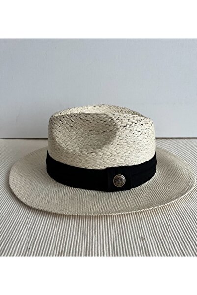 CosmoOutlet Panama Fedora Model Unisex Πραγματικό Ψάθινο Κρεμ Καπέλο