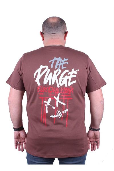 MocGrande Μπλουζάκι με λαιμόκοψη σε μεγάλο μέγεθος The Purge 23106 Tan