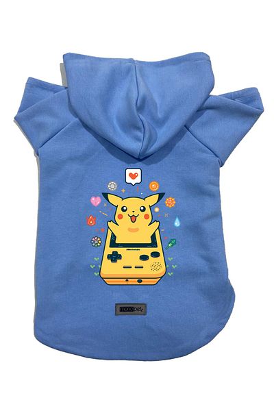 Monopetz Hooded Fleece Sweatshirt Dog And Cat Outfit & Dress - Blue New Pikachu