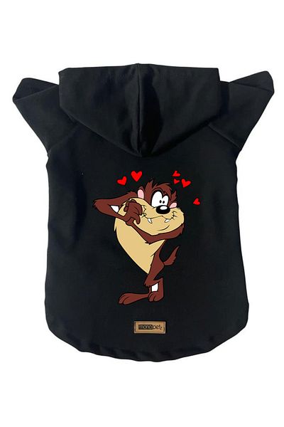 Monopetz Hooded Fleece Sweatshirt Dog And Cat Outfit & Dress - Black New Tasmanian Devil