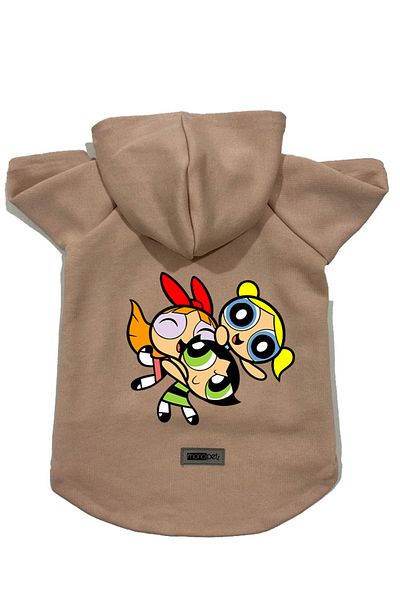 Monopetz Hooded Fleece Sweatshirt Dog And Cat Outfit & Dress - Beige Power Puff Girls