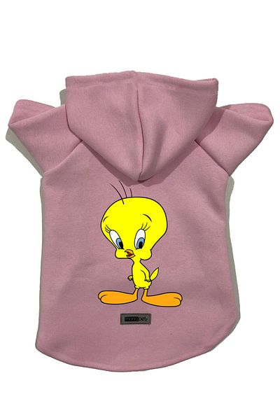 Monopetz Hooded Fleece Sweatshirt Dog And Cat Outfit & Dress - Pink New Tweety