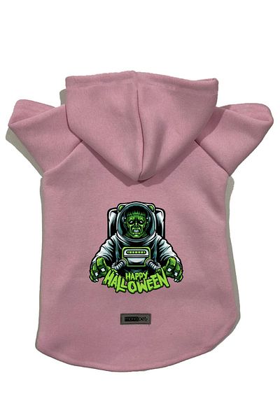 Monopetz Hooded Fleece Sweatshirt Dog And Cat Outfit & Dress - Pink Astronaut Frankenstein