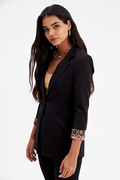 Sateen Kadın Siyah Mono Yaka Blazer Ceket