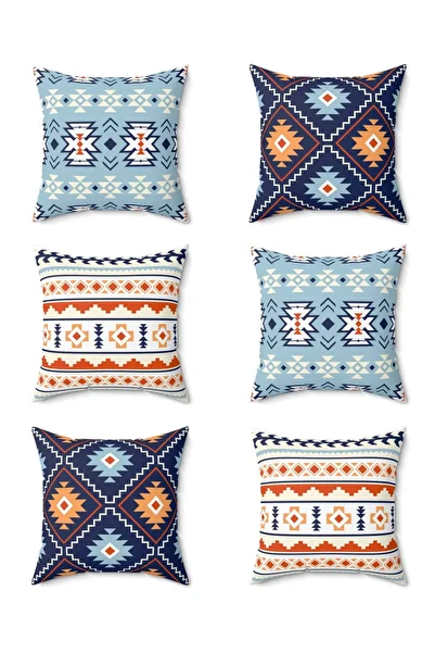 FUS BLUE Ethnic Patterned 6-Piece Throw Pillow Pillowcase Set