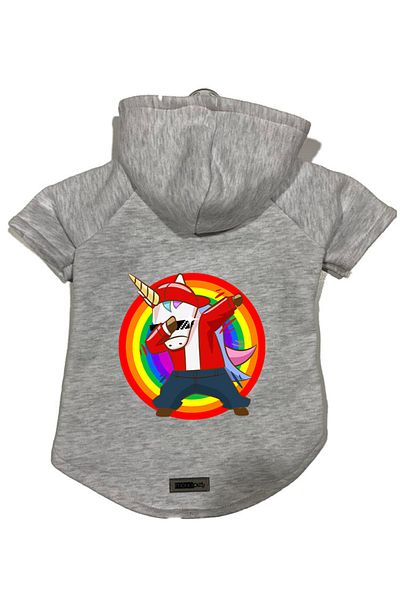 Monopetz Fleece Sweatshirt Hoodie - Dog and Cat Outfit Dress, Grey Unicorn Design