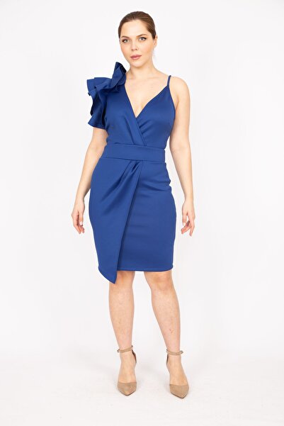 Şans Rochie de seară Saks Plus pentru femei cu detaliu pe umeri și fermoar ascuns la spate 65n35820