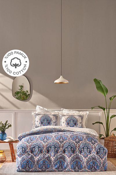 Karaca Home Комплект завивка за двоен юрган Karaca Home Maisha, син, 100% памук