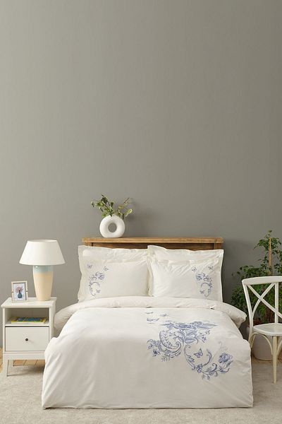 Karaca Home Set cuvertură de pilota dublă brodata Emily White 100% bumbac