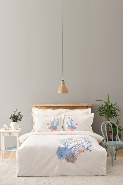 Karaca Home Ρουμπίνι Λευκό 100% Βαμβακερό Σετ Παπλωματοθήκη Διπλό Κεντητό