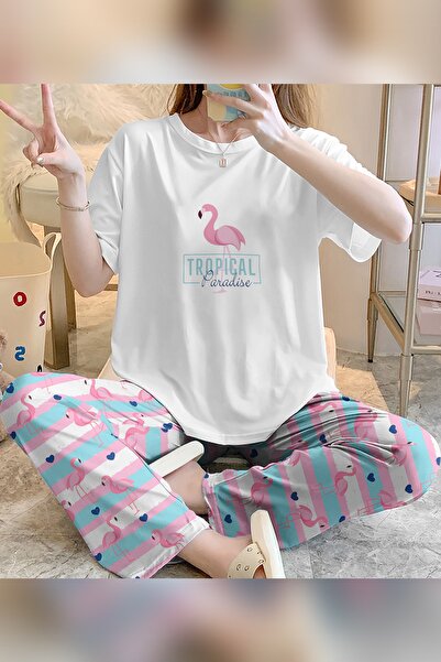 PEMBİŞ HOMEWEAR Zezecim Flamingo Supersoft Short Sleeve Pajama Set