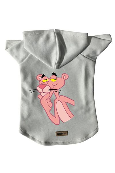 Monopetz Hooded Fleece Sweatshirt Dog And Cat Outfit & Dress - White Pink Panther