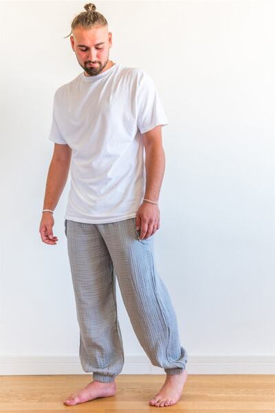Zeliha Baysan Muslin Unisex Elastic Jogger Pants Gray